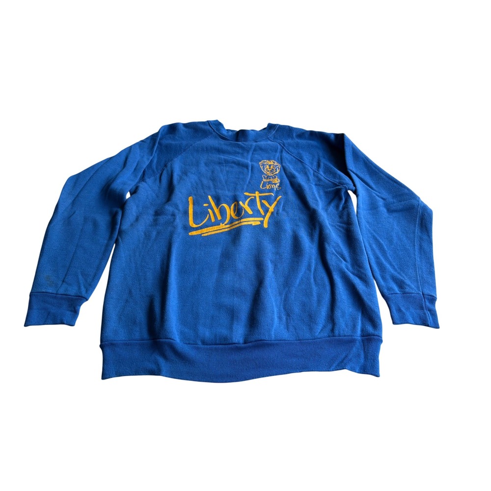 Vintage Velva Sheen Liberty Lions Sweatshirt Men's L Blue Raglan 50/50 Made USA